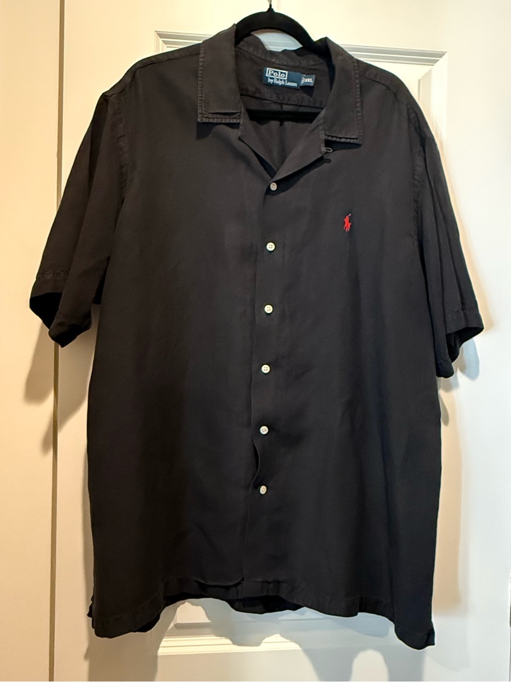 Polo Ralph Lauren Shirt Mens XXL Black Red Pony Logo Short Sleeve Linen Silk